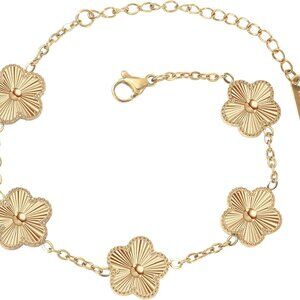 Gold Plated Clover Bracelet Women Adjustable Lucky Flower Jewelry Gift